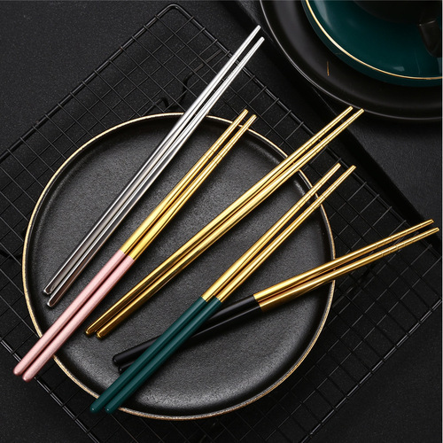 304 stainless steel chopsticks 21CM household Portuguese ins hotel non-slip heat insulated gold-plated square gift tableware