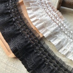 批發彈力壓褶輔料花邊蕾絲網紗衣服花邊裝飾7.5cm