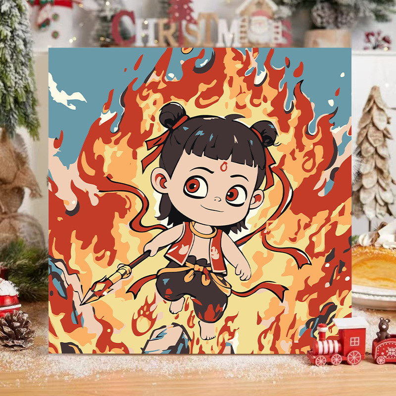El niño prodigio de Nezha Naohai Diy pintura al óleo digital para colorear a mano Anime Ao Bing Nezha pintura al óleo pintura decorativa