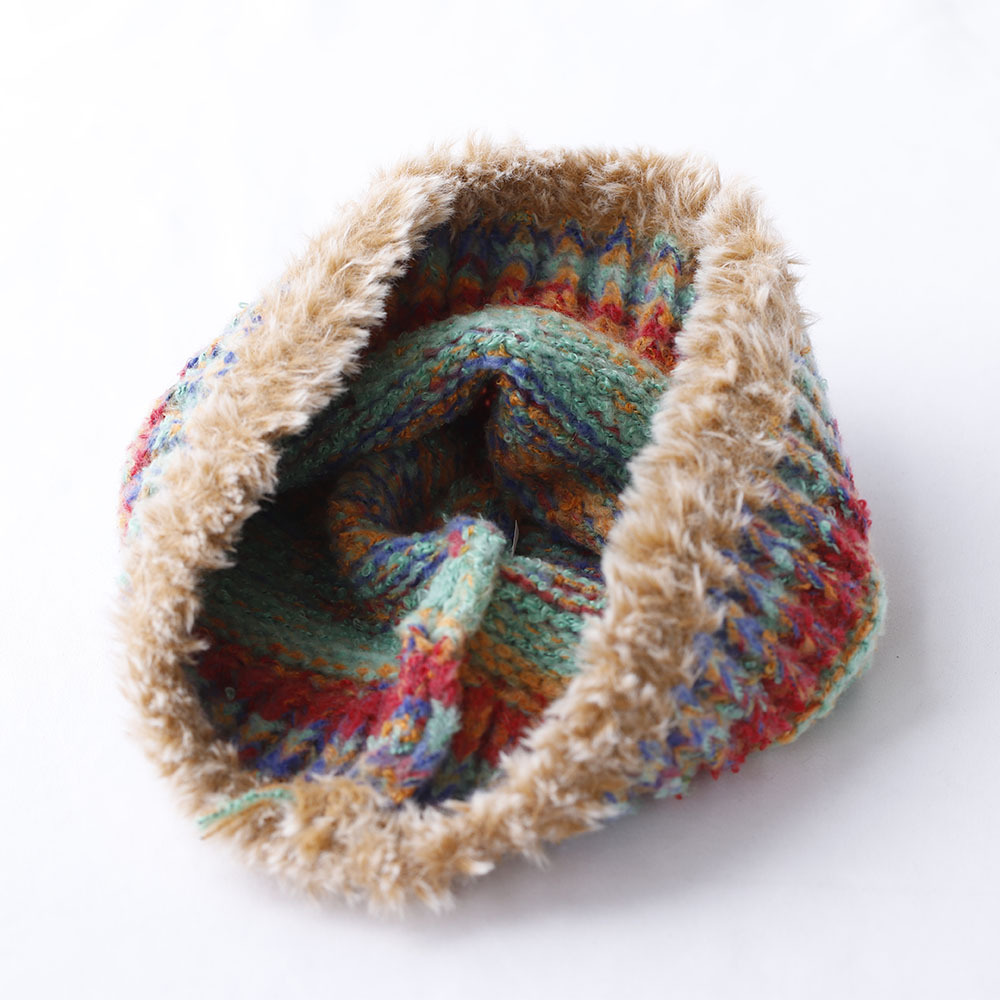 Niche Design Retro-Farbverlauf-Fransen-Strick-Bucket für Damen, Herbst und Winter, warmer Ohrenschutz, Gesichtsformer_voghion.com