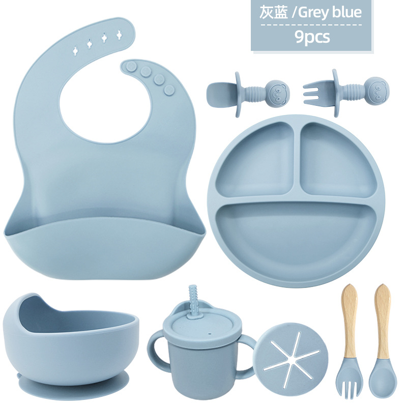 Juego de vajilla de silicona para niños Tazón de alimentación de grado alimenticio para bebés Taza de pajita molar para bebé