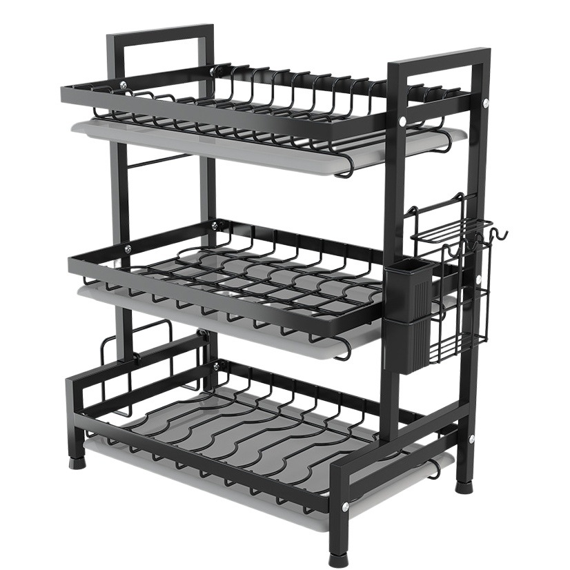Estante de almacenamiento de cocina, estante para platos, estante de almacenamiento de drenaje de múltiples capas, caja de almacenamiento de armario de piso doméstico