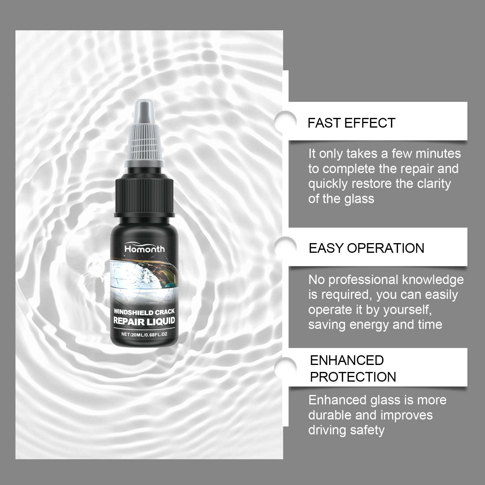 Homonth Glass Crack Repair Kit Clear Vision Car Windshield Nano Repair Fluid Kit