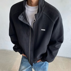 美式短款夹克男春秋季新款加厚毛呢外套立领高级感青少年上衣褂子