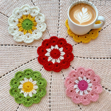 跨境成品新款可爱风小花杯垫餐垫钩针隔热垫毛线手工牛奶棉