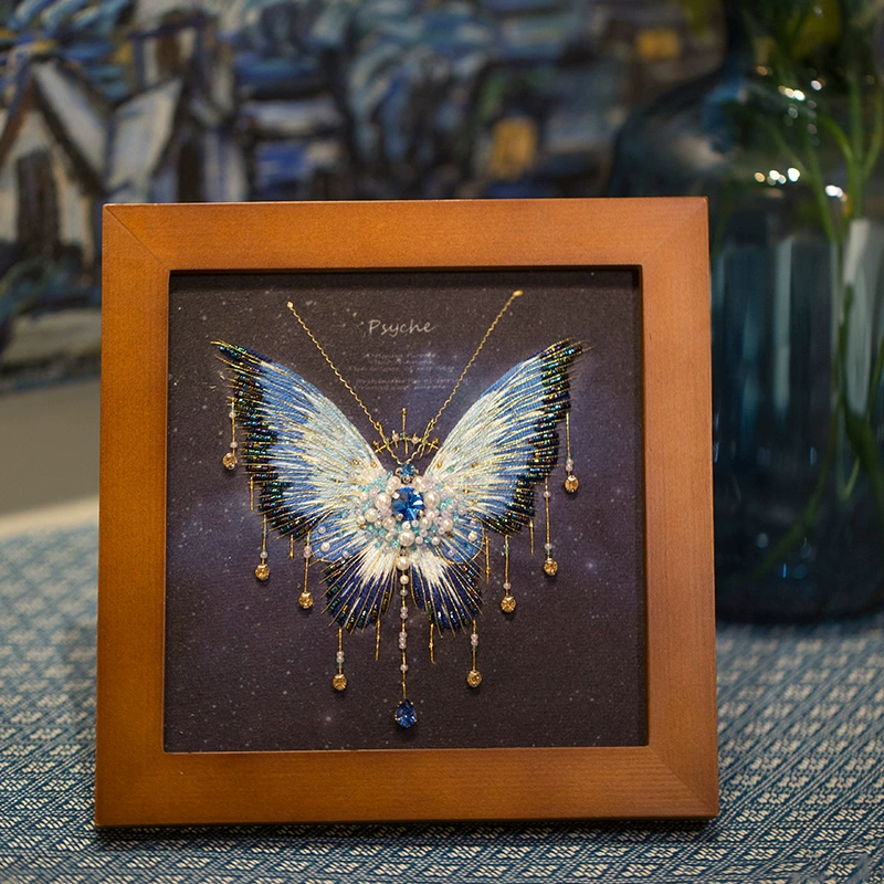 ✅ Европейская стерео вышивка ручной работы, материал «сделай сам», синяя бабочка, фоторамка, картина, французский стол, подарок для пары