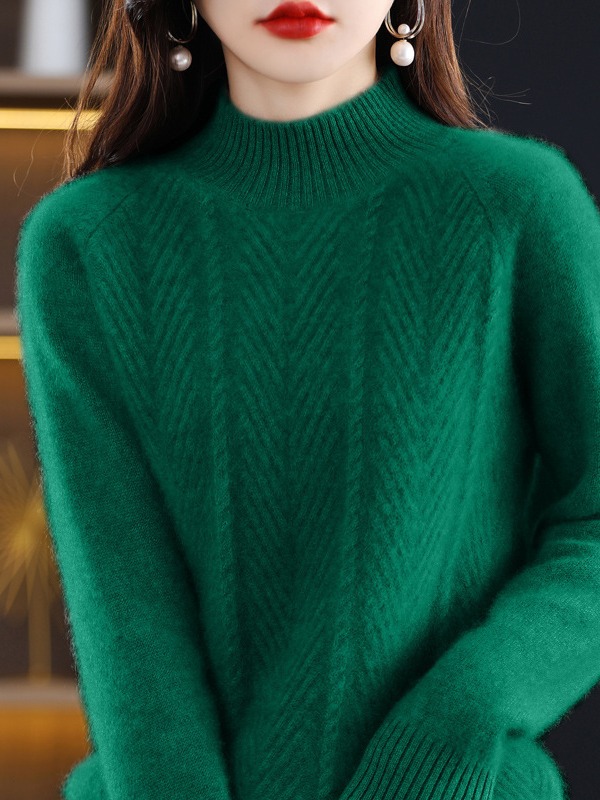 Ropa de otoño e invierno 2024 nuevo popular de este año popular hermoso medio cuello alto grueso suéter de las mujeres camisa de fondo de estilo occidental
