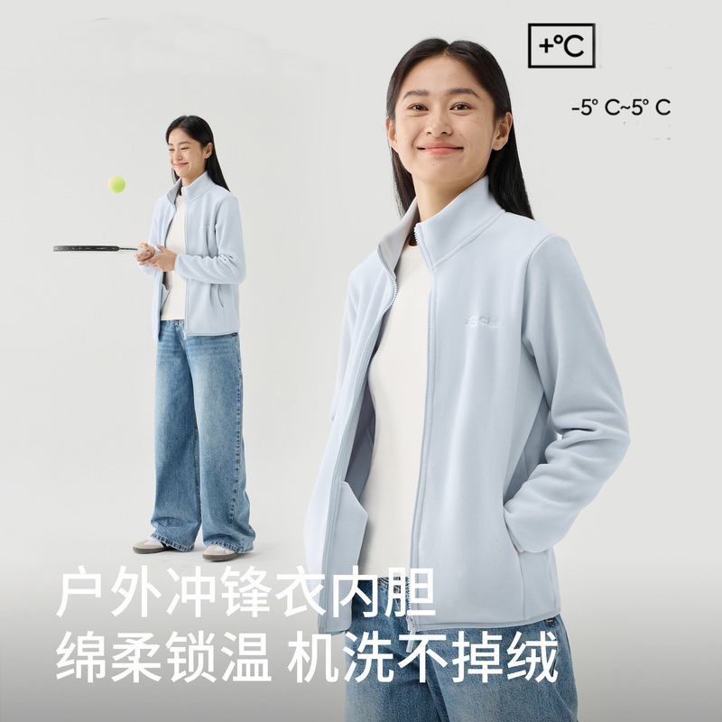 Women's warm jacket with double-sided thin fleece lining, autumn and winter 2026 new outdoor casual fleece jacket, polar fleece coat
