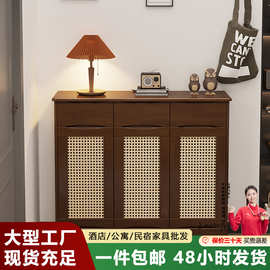 北欧实木藤编鞋柜入户玄关柜家用门口收纳柜小户型简约现代储物柜