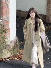 极简风少女韩系翻领风衣女秋冬新款卡其色高级廓形中长款气质大衣