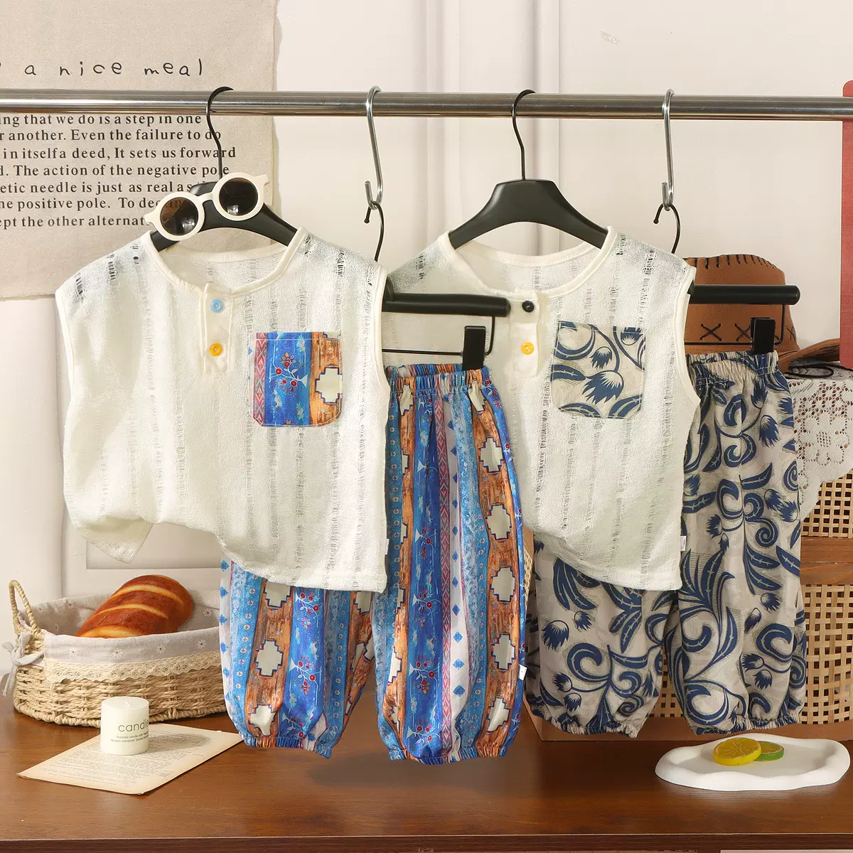 新款夏季儿童无袖背心套装男女童宝韩版透气凉感休闲时尚洋气薄款