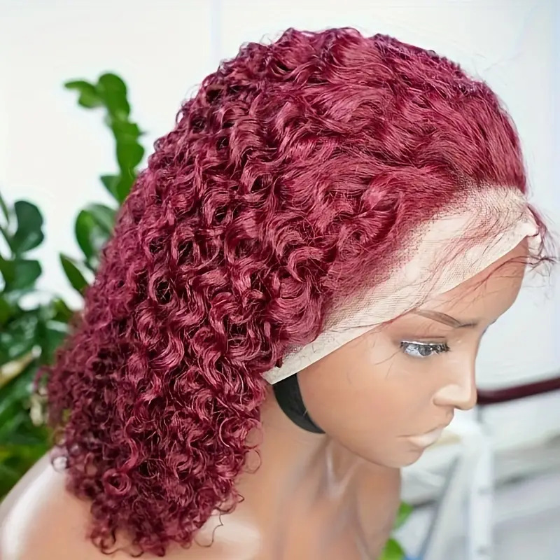 Nueva peluca de encaje estilo europeo y americano para mujer, corte bobo, negro natural, raya en medio, cabello corto rizado, fibra sintética, venta al por mayor.