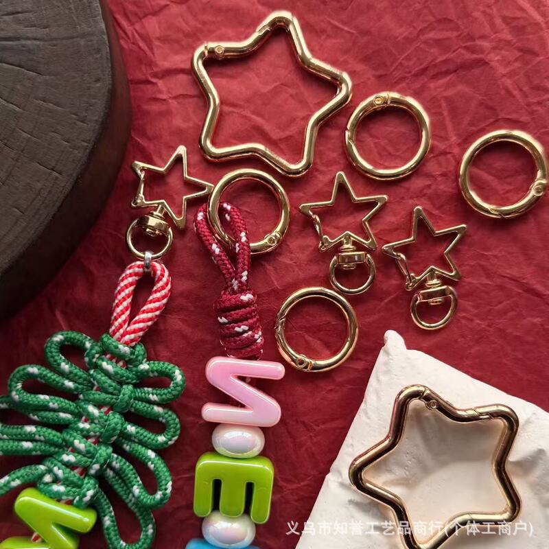 High-Quality Five-Pointed Star Spring Clasp Christmas Gold DIY Handmade Letter Pendant Accessory Hook Keychain