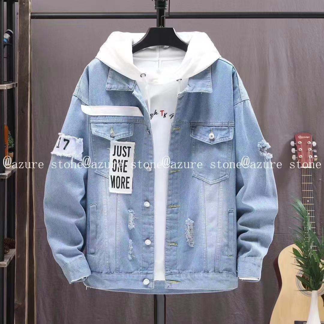 Chaqueta de mezclilla para hombres, Europa y América, nueva chaqueta de mezclilla casual de color sólido, chaqueta suelta de moda coreana de gran tamaño para hombres