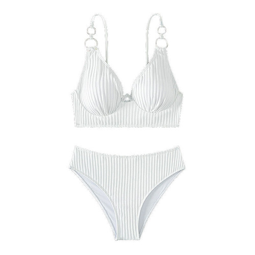 2024 New European and American Pure Color Bikini Swimwear Women's Amazon Sexy One-Piece High Waist Beach Bikini 