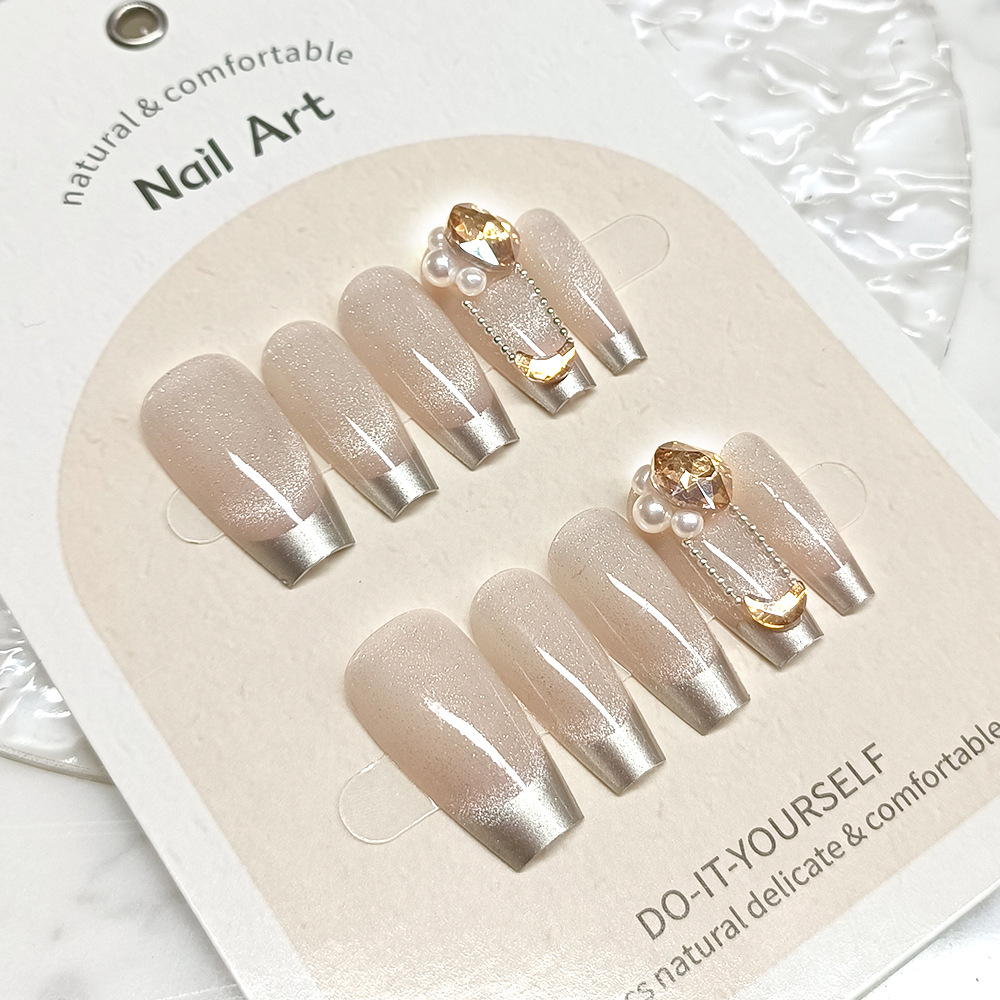 Fototerapia manual de uso de uñas decodificadas diez piezas de cristal ojo de gato piezas de manicura francesa de champagne oro parche de uñas de diamante