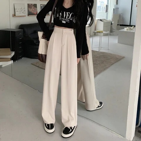 2024 wide-leg pants for women in early spring new style, high waist, drooping, loose and slimming, all-matching casual suit pants
