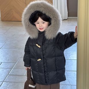 Star Cheese 90 White Duck Down Jacket Mid-length Boys and Girls Winter Children Three-proof Down Jacket 2024
