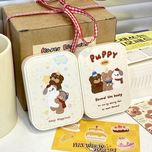 Cute original new milky white bear buddy double box multi-pack winter style contact lens box with mirror
