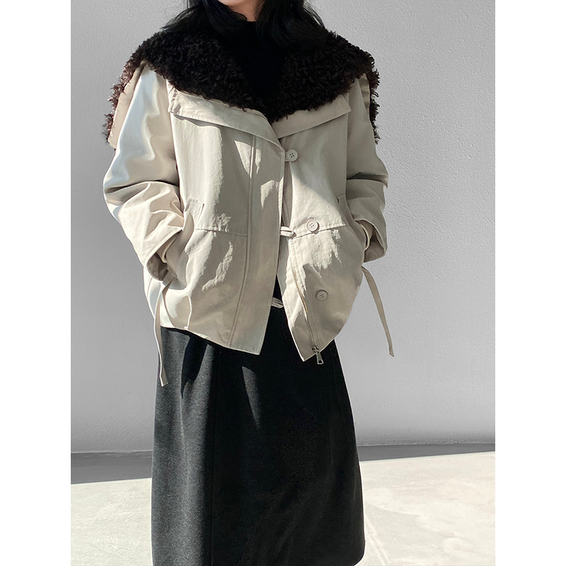 Jiangzuo American Retro Large Lapel Warm down Jacket Women's Winter Hooded Casual Jacket Top 8832