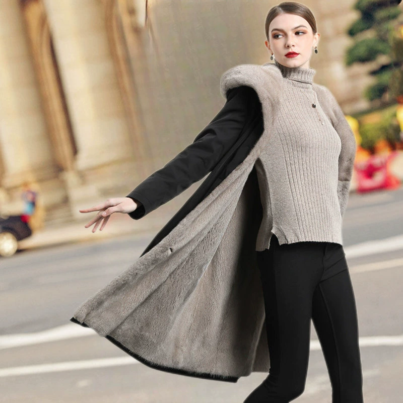 Down coat (women's), mid‑length, European style, warm insulated winter jacket