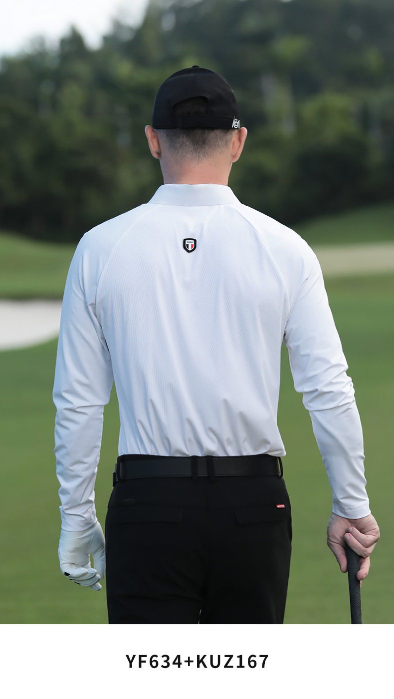 Áo polo golf nam dài tay cổ bẻ liền mạch PGM chất liệu co giãn cao — YF634-Áo màu trắng, KUZ167-Quần kaki, KUZ167-Quần Trắng, YF634-Áo màu xanh nước biển chi tiết 13