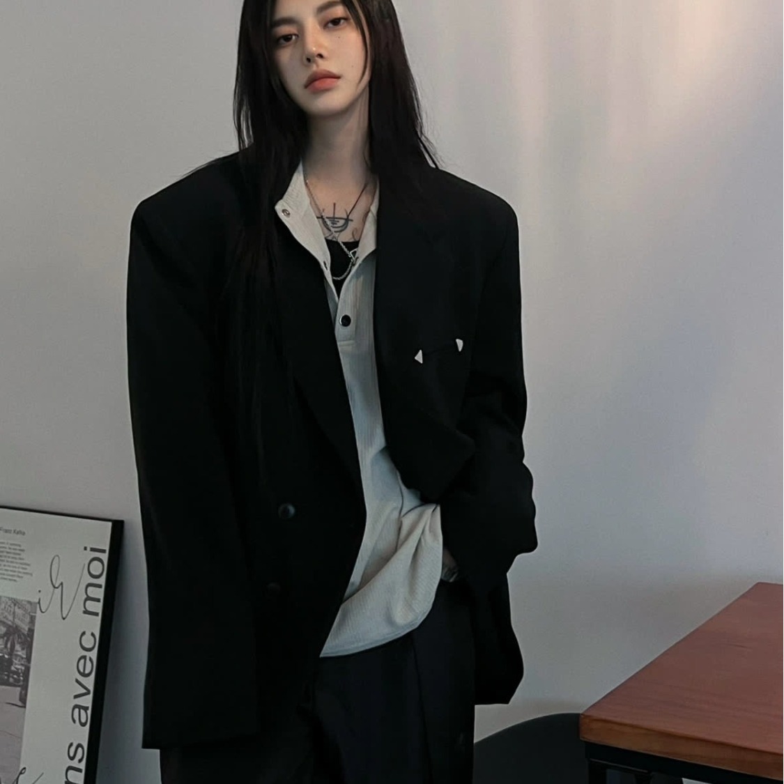 Black Slim-Fit Women's Blazer For Spring Autumn, New Korean Style Design, Casual And Elegant Suit Jacket_voghion.com