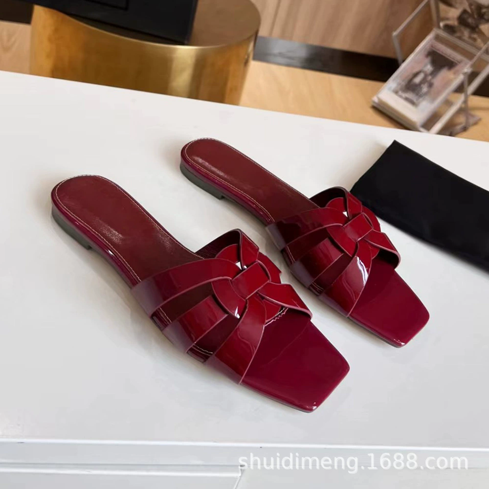 [Slippers Slides плоские женские шлепанцы Ys с низким каблуком первая кожа классическая однотонная женские]
