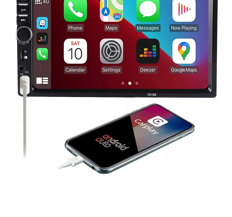 Single-Disk Car Mp5 Player with Capacitive Touchscreen, Carplay, Bluetooth Calling, and Reversing Camera 7018B with Reversing Image