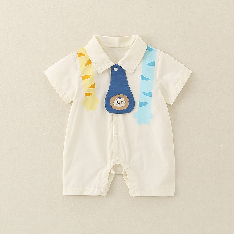 2025夏季男童卡通短袖爬服外出超薄印花衬衫连体衣休闲哈衣爬服
