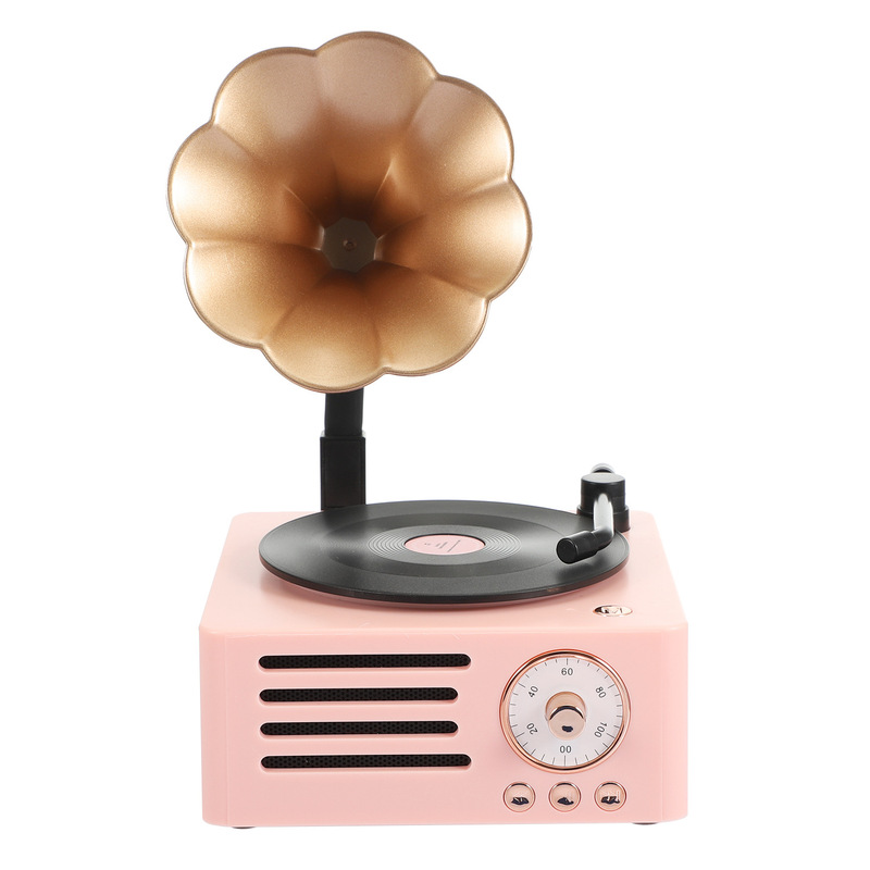 新デザインのクリエイティブギフト蓄音機BluetoothスピーカーT15レトロな花型スピーカー回転レコードお土産|undefined