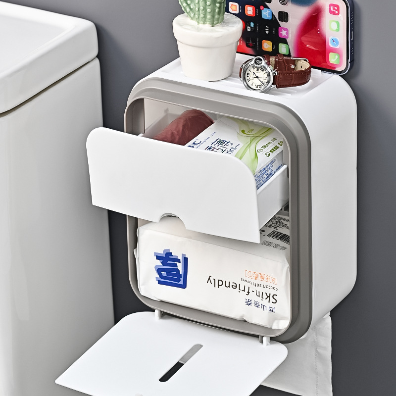 バスルームティッシュボックス壁掛け防水トイレットペーパーボックスパンチフリーペーパーボックストイレットペーパー収納ラック|undefined