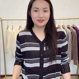 换季清仓薄款莱赛尔亚麻条纹v领开衫罩衫130斤不退换8.11