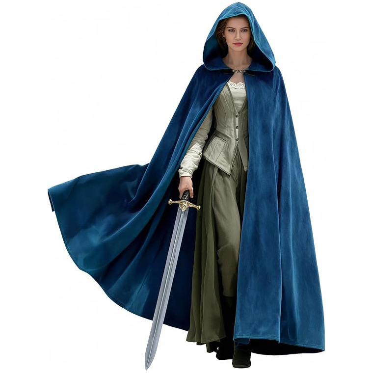 Vintage Medieval Suede Hooded Cape Renaissance Viking Gothic Robe Halloween Cloak