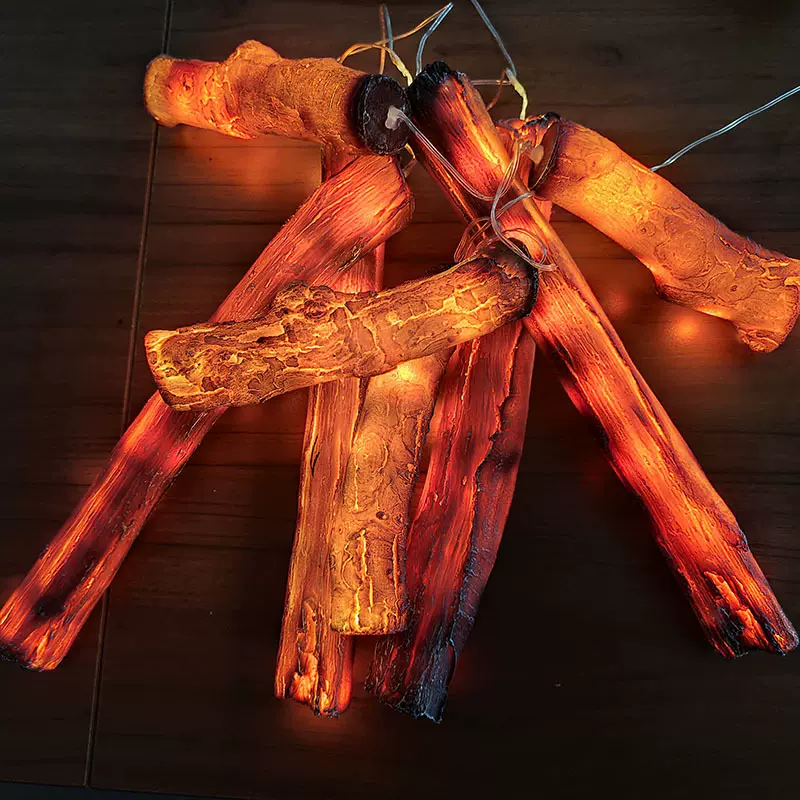 跨境LED仿真木炭壁炉柴火树脂配件篝火灯火锅店火把节火堆装饰品