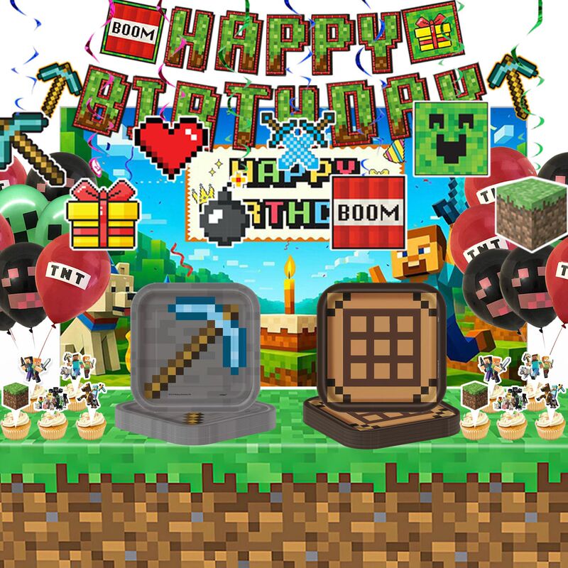 Cross-Border New Minecraft Pixel Party Birthday Decorations Cartoon Layout Banner Spiral Party Supplies Cross-Border New Minecraft Pixel Party Birthday Decorations Cartoon Layout Banner Spiral Party Supplies