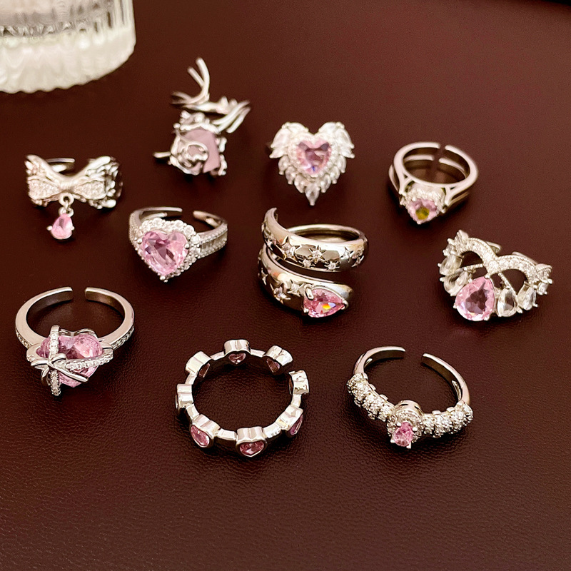 9g Weight Zircon Inlay Material Sweet Leaves Heart Shape Crown Copper Inlay Zircon Rings