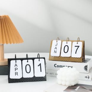 Nordic Creative Light Luxury Iron Art Net Hole Page Turning Calendar Desk Calendar Decoration Entrance Desktop Room Decoration Office Pendulum