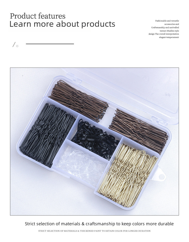 Nouvelle combinaison d'épingles à cheveux en boîte, ensemble de clips noirs en forme de U, ensemble d'épingles à cheveux, boîte entière, coiffure, vente en gros_voghion.com