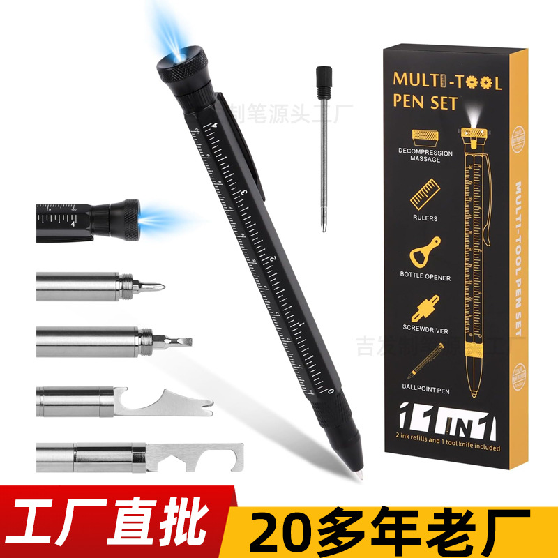 Bolígrafo multifunción transfronterizo con luz LED Regalo de góner de empresa 12 en una herramienta de descompresión y desembalaje