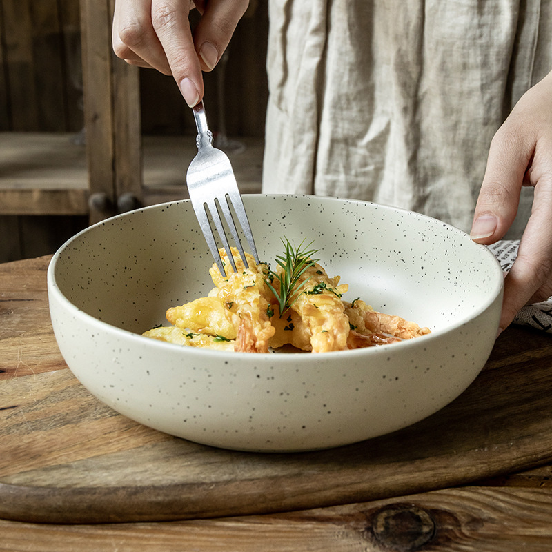 Práctico y grueso cuenco de sésamo de 8 pulgadas cuenco de esmalte cuenco de ensalada retro cuenco de exportación transfronteriza cuenco de cerámica