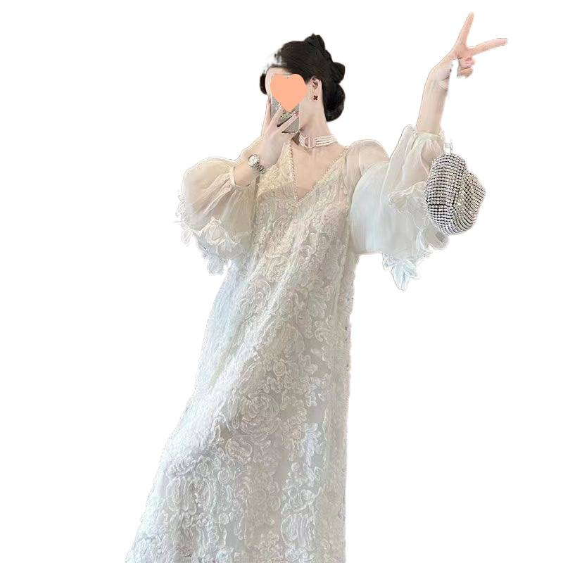 超仙高档设计感立体花朵连衣裙宽松显瘦仙女裙春季|undefined