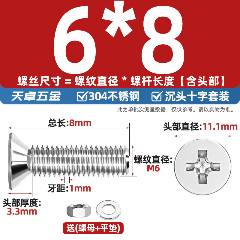304ステンレス十字沈頭ねじナットセットセット平頭ねじ釘糸平パッドM1-M12|undefined
