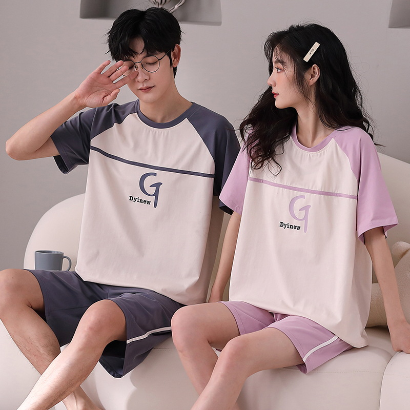 Venta al por mayor pareja pijamas de verano de las mujeres traje de manga corta de algodón Delgado coreano casual hombres y ropa de casa de las mujeres se puede usar fuera