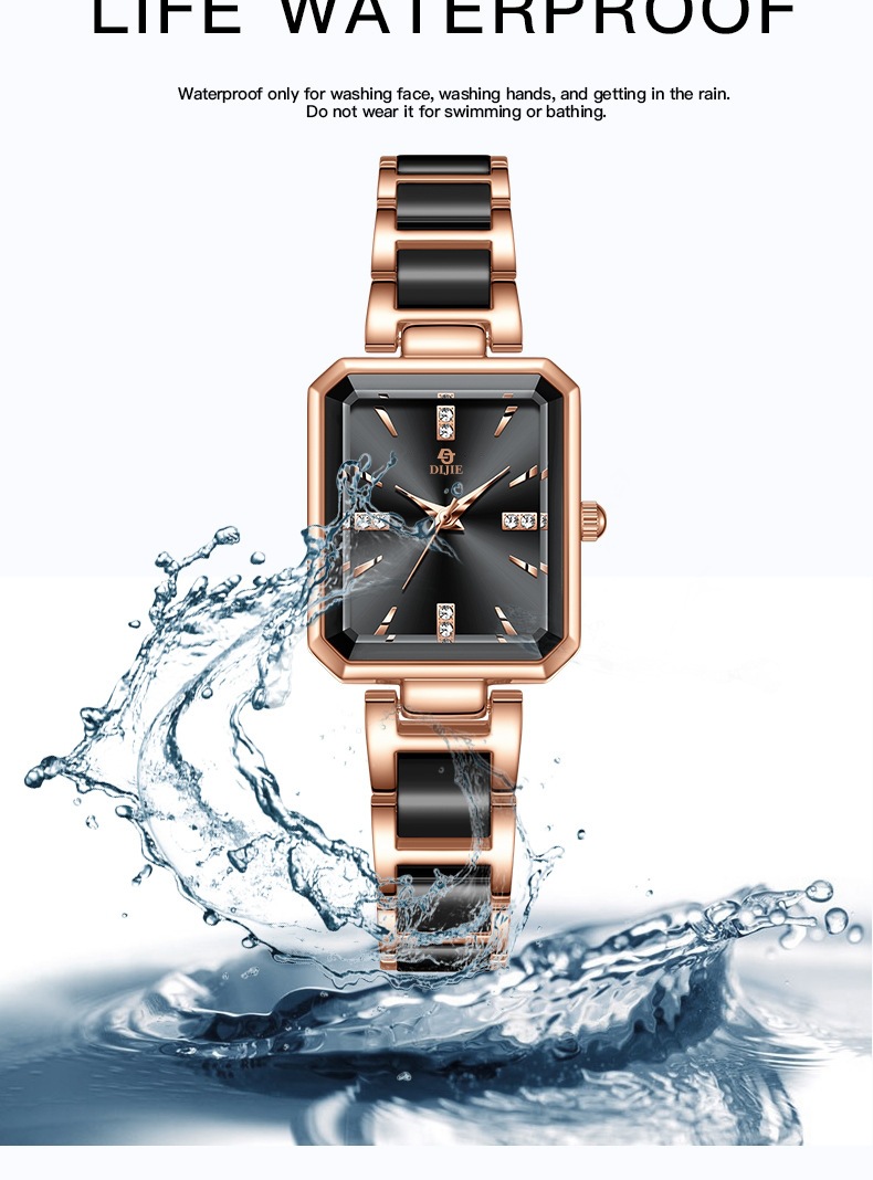 Damenuhr, Luxus, Diamant, quadratisches Zifferblatt, elegant, Quarz