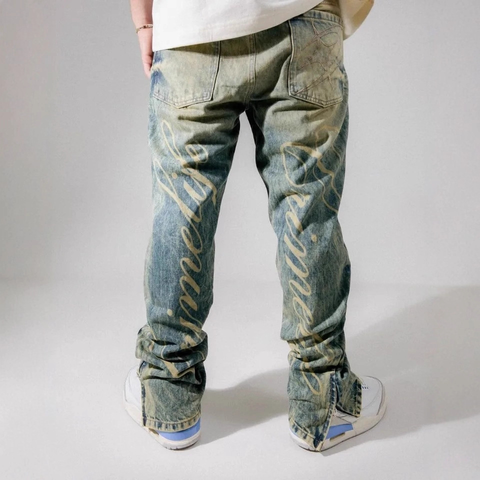 Europa y Estados Unidos transfronterizos estilo americano retro personalidad callejera hip-hop y2k lavado para hacer jeans viejos pantalones de impresión de tendencia
