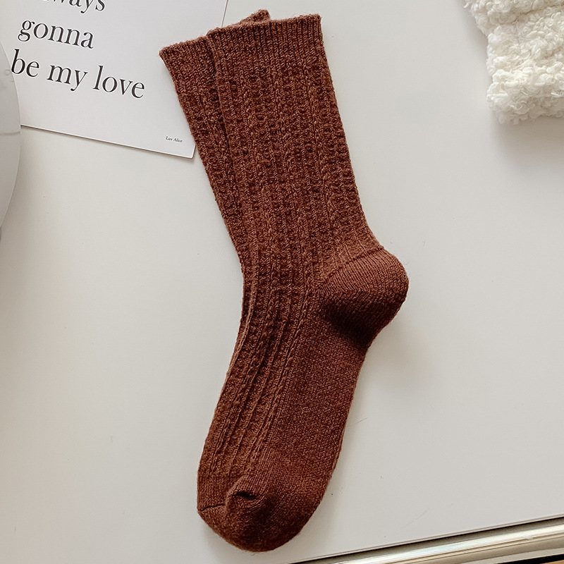 Patrón de cáñamo de otoño e invierno de cachemira de las mujeres calcetines de pelo de las mujeres de media pantorrilla de lana de color sólido grueso calcetines Mori calcetines