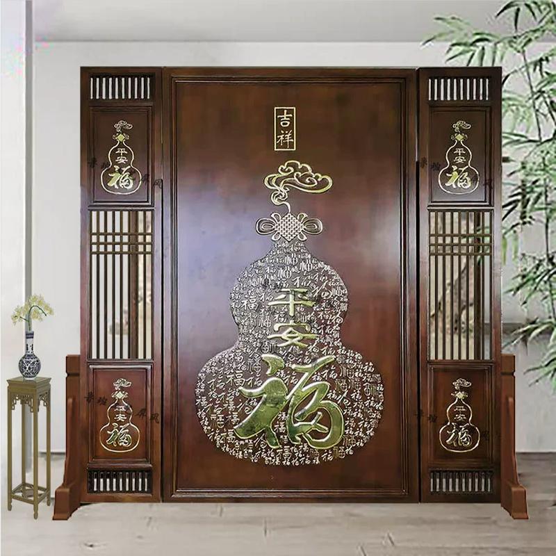 New Chinese Style Living Room Entrance Screen Partition Entrance Solid Wood Carving Office Bedroom Stairs Double-sided Hall