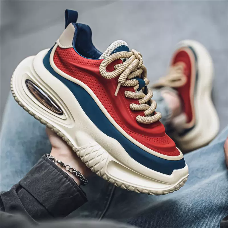 Гонконгская ветреная кожаная обувь папы с толстой подошвой увеличивает индивидуальность