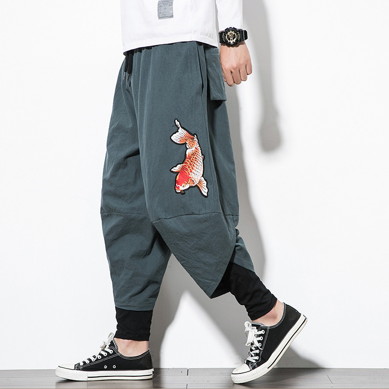 Pantalones harem de entrepierna grande pantalones recortados para hombre pantalones ukiyo-e para hombre calzones nepaleses pantalones holgados casuales de 7 puntos pantalones cortos de moda para hombre